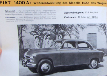 Fiat 1400 A Modellprogramm 1954 Automobilprospekt (10314)